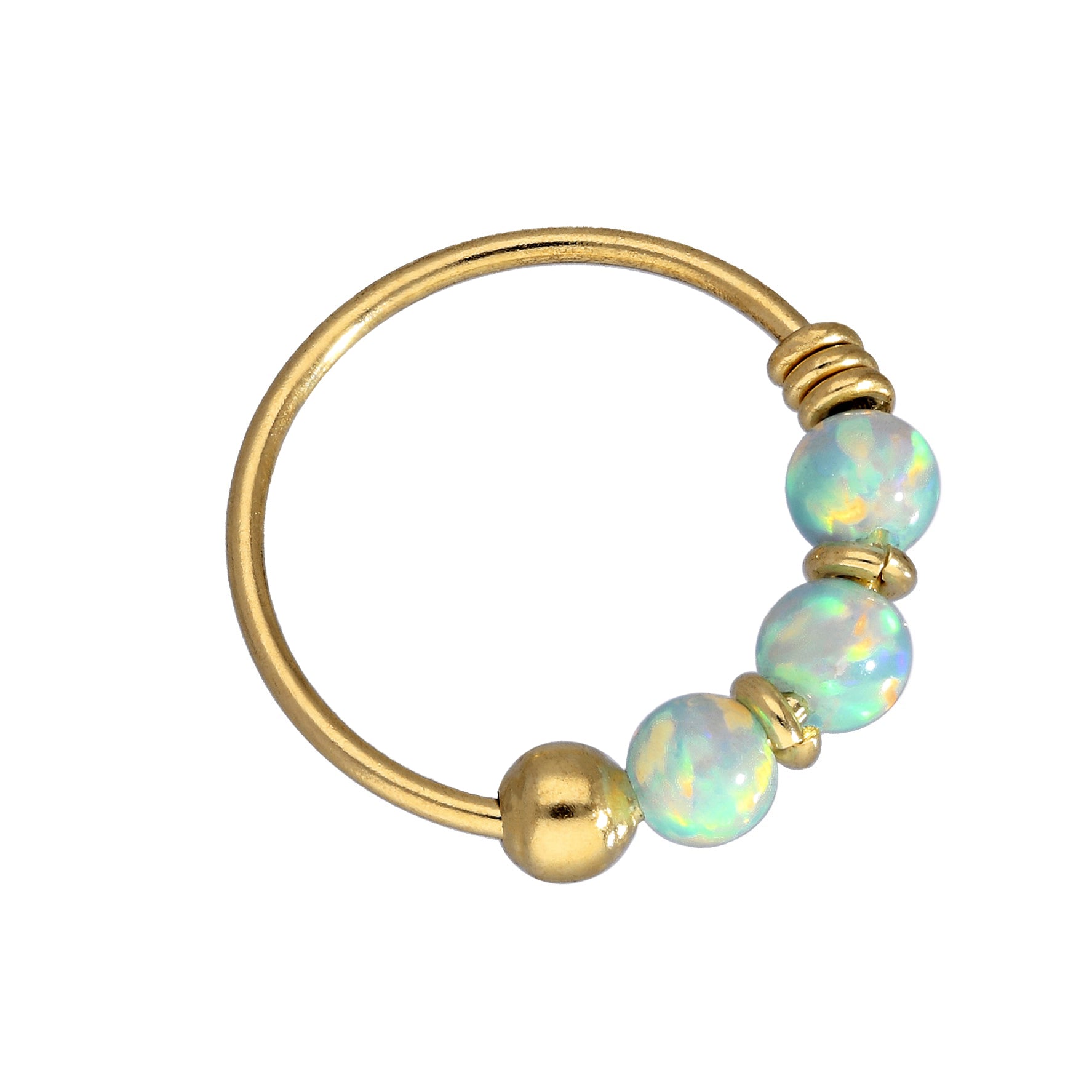 9ct Gold & Coloured Opal Stone Nose Rings Jade Blue Green Pink Orange Purple