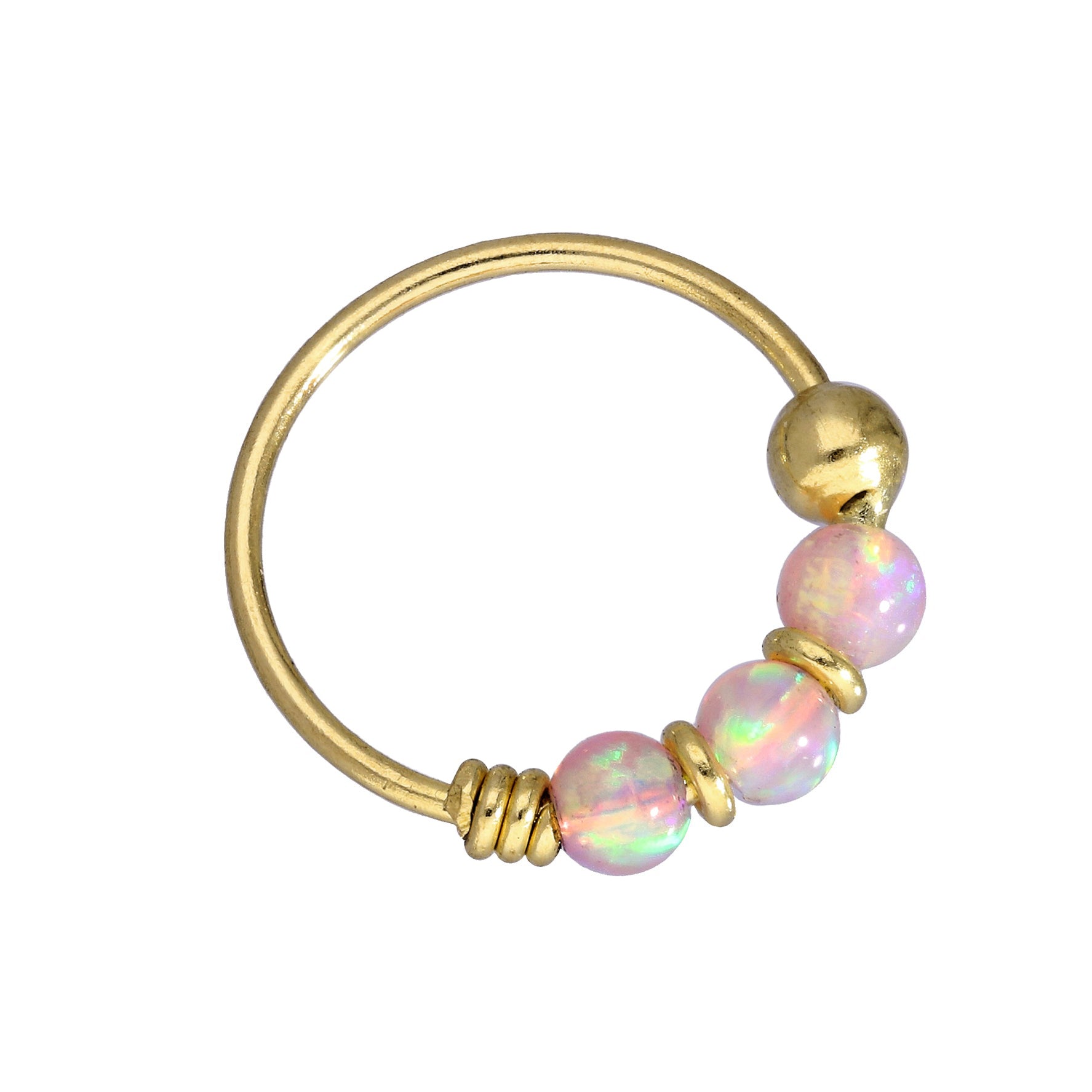 9ct Gold & Coloured Opal Stone Nose Rings Jade Blue Green Pink Orange Purple
