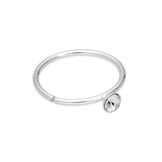 Sterling Silver & Clear CZ Crystal 20Ga Nose Hoop Ring