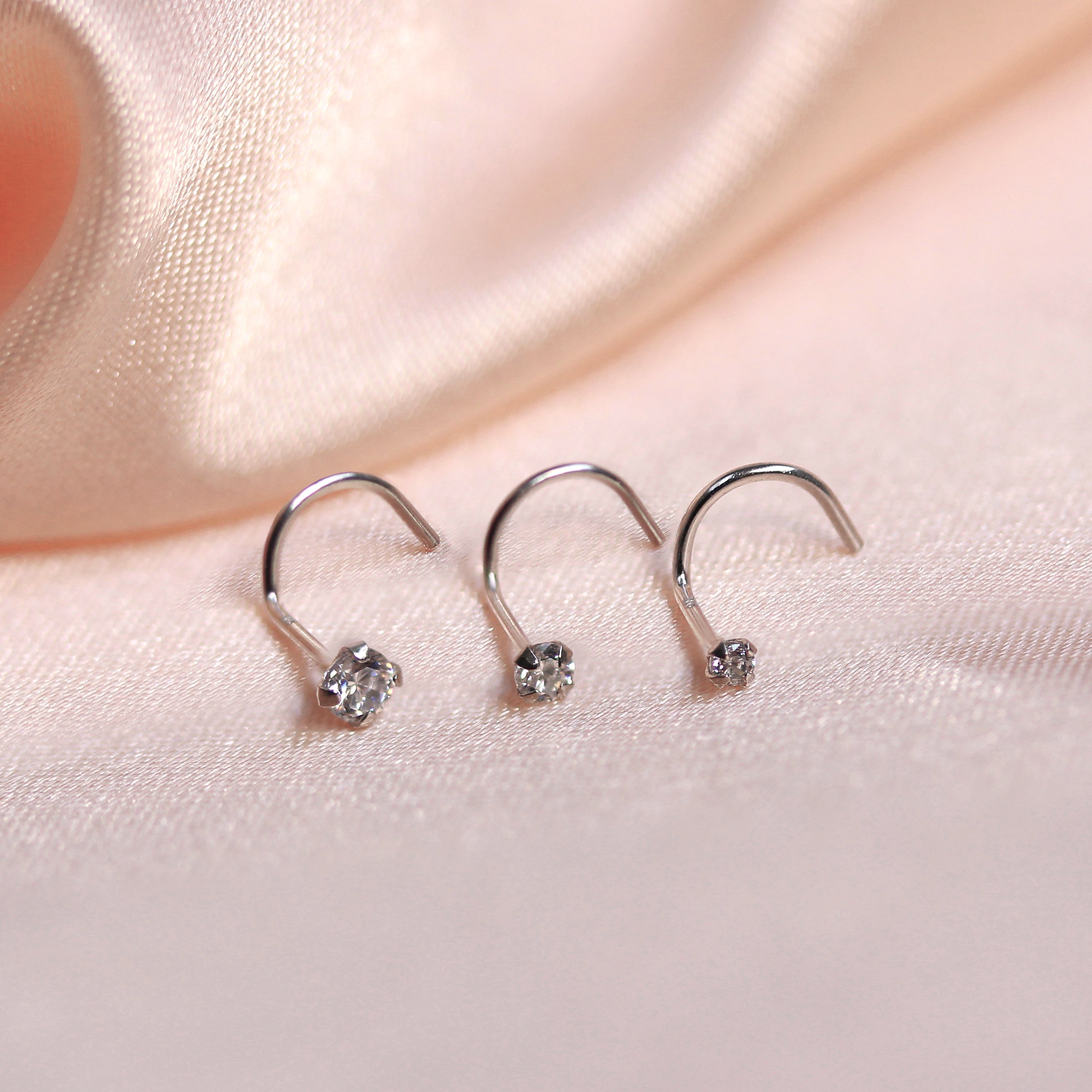 9ct White Gold Cubic Zirconia Crystal Nose Screw Hook