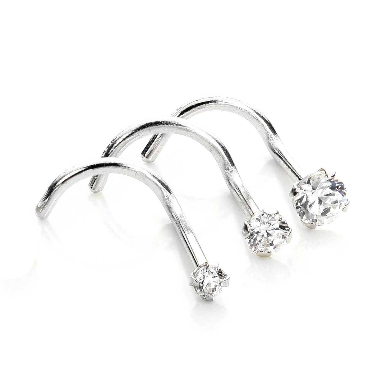 9ct White Gold Cubic Zirconia Crystal Nose Screw Hook