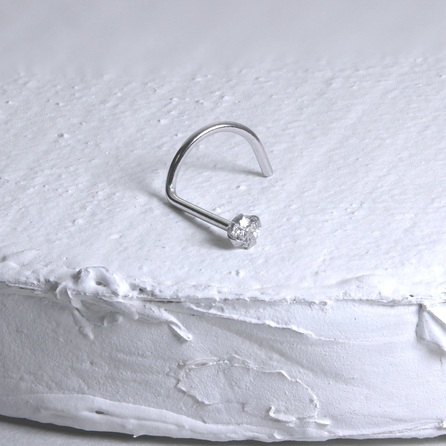 9ct White Gold Cubic Zirconia Crystal Nose Screw Hook