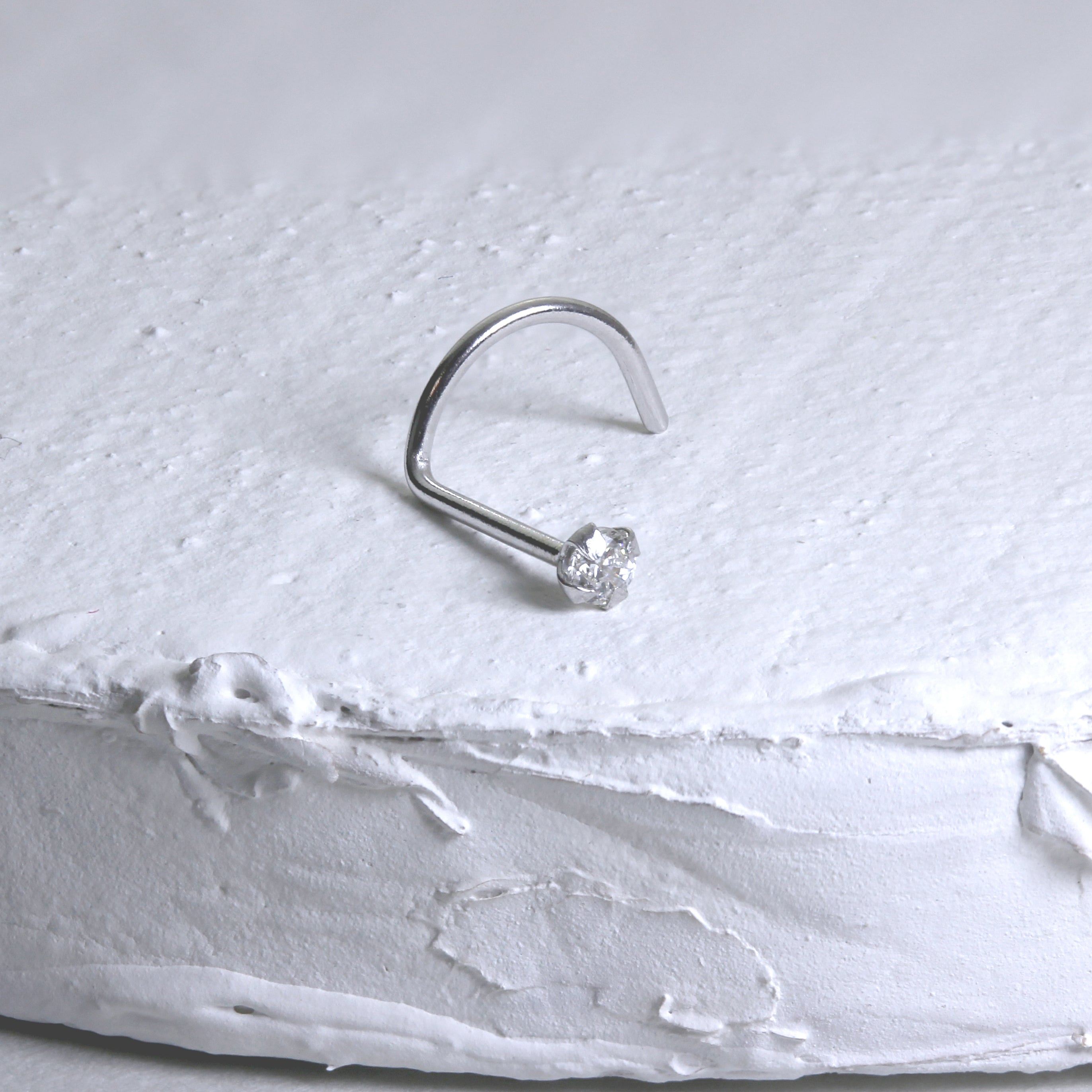 9ct White Gold Cubic Zirconia Crystal Nose Screw Hook