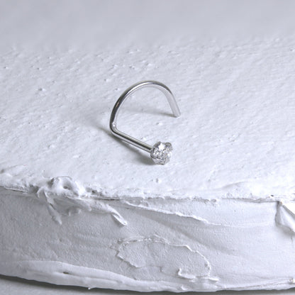 9ct White Gold Cubic Zirconia Crystal Nose Screw Hook