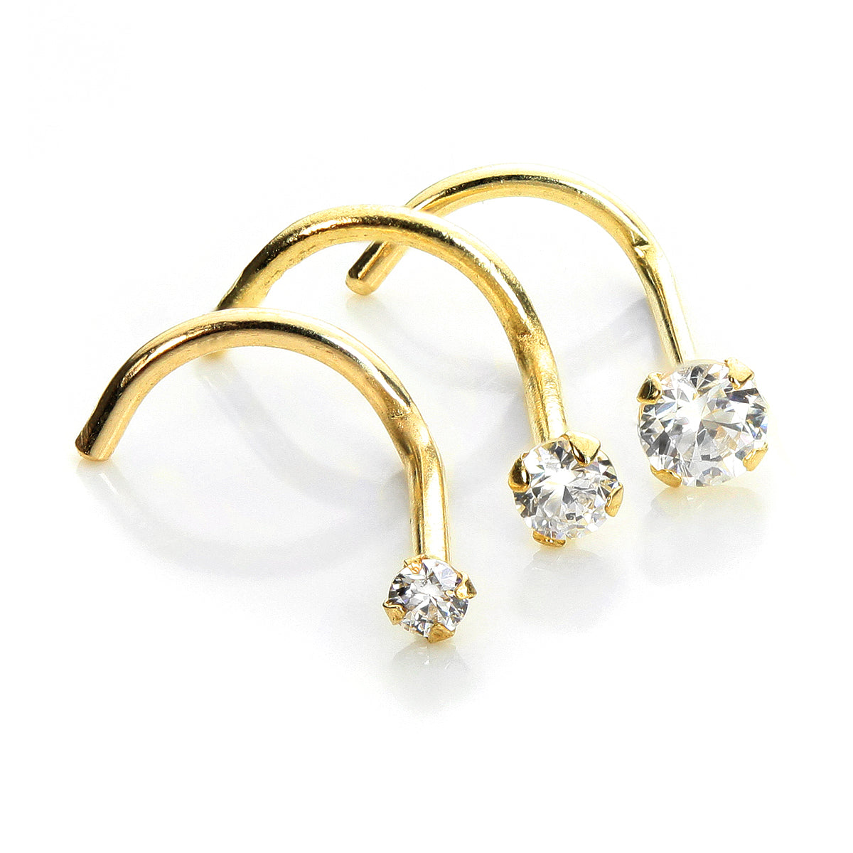 9ct Yellow Gold Cubic Zirconia Crystal Nose Screw Hook