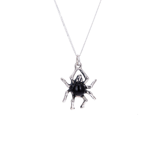 Sterling Silver Spider W/ Black Crystal Body Necklace