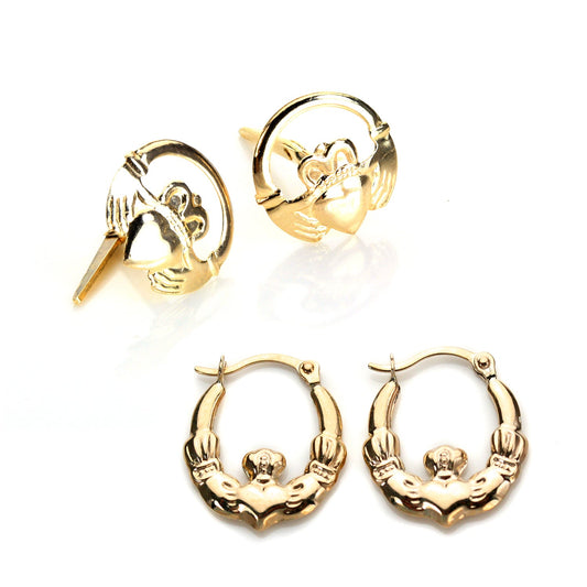 9ct Gold Claddagh Earrings Set