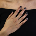 Sterling Silver 2mm Wave Ring with Clear CZ Crystals - UK Size I-U