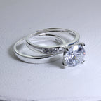 Sterling Silver & CZ Crystal Engagement Ring & Wedding Band Set