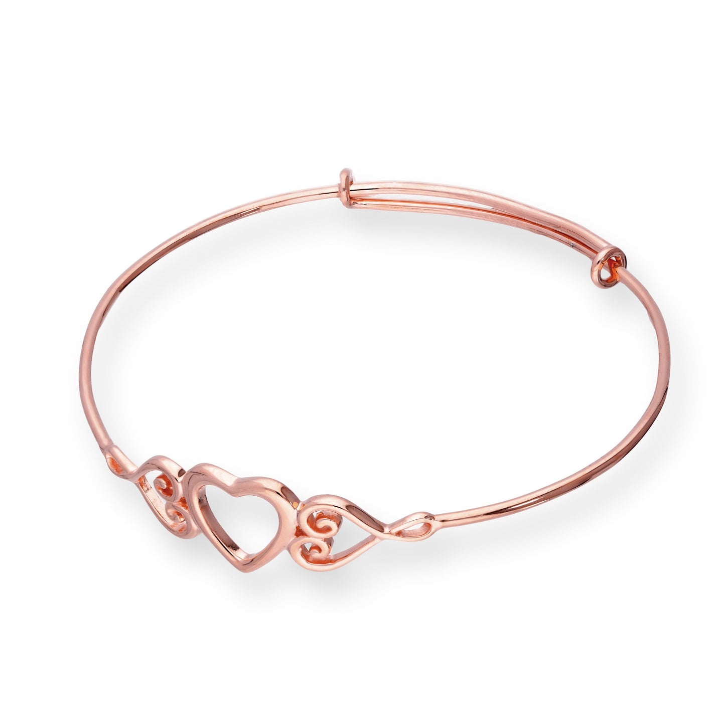 Rose Gold Plated Sterling Silver Triple Open Heart Adjustable Bangle