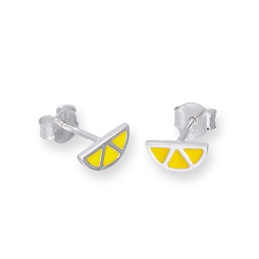 Sterling Silver & Yellow Enamel Lemon Slice Stud Earrings