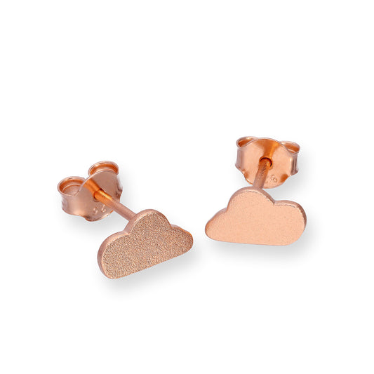 Rose Gold Plated Sterling Silver Frosted Cloud Stud Earrings