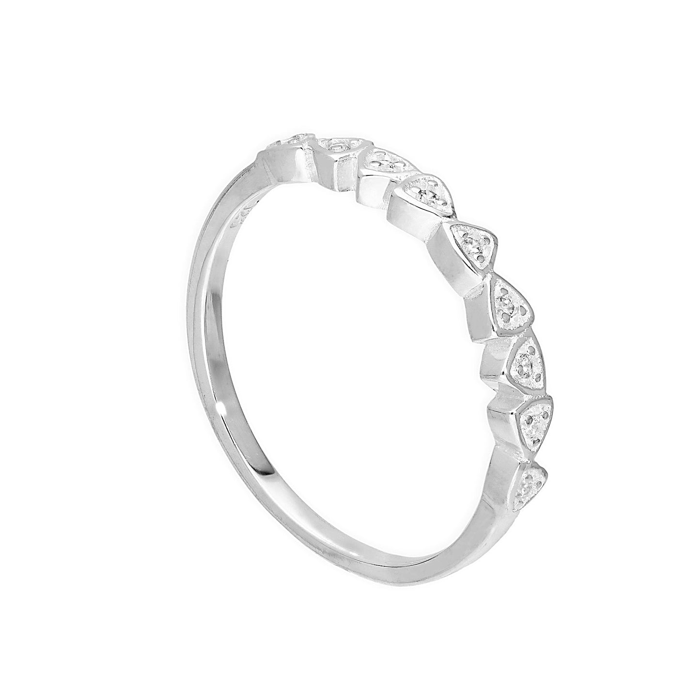 Sterling Silver & Clear CZ Crystal Triangles Half Eternity Ring Sizes H - V