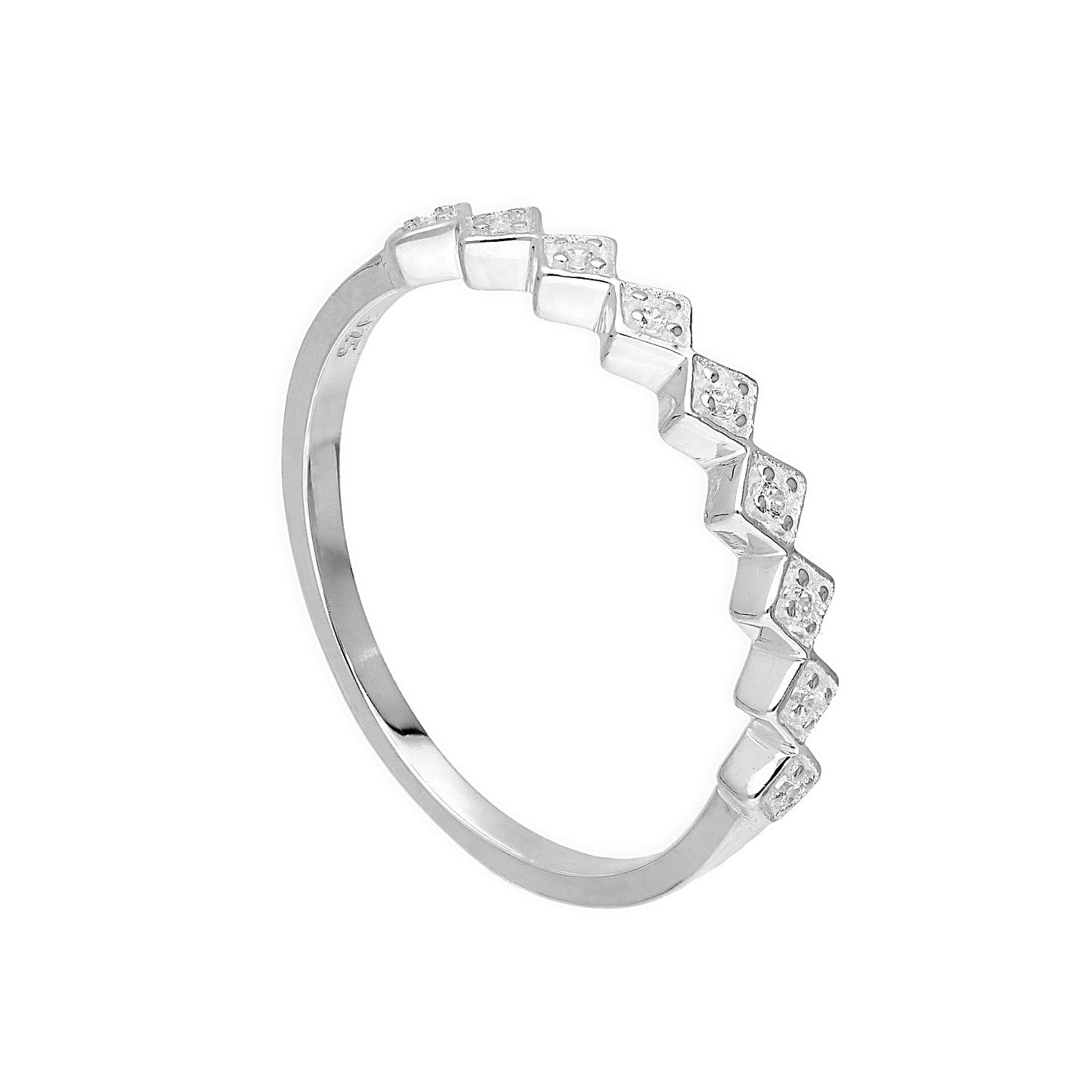 Sterling Silver & Clear CZ Crystal Squares Half Eternity Ring Sizes H - V