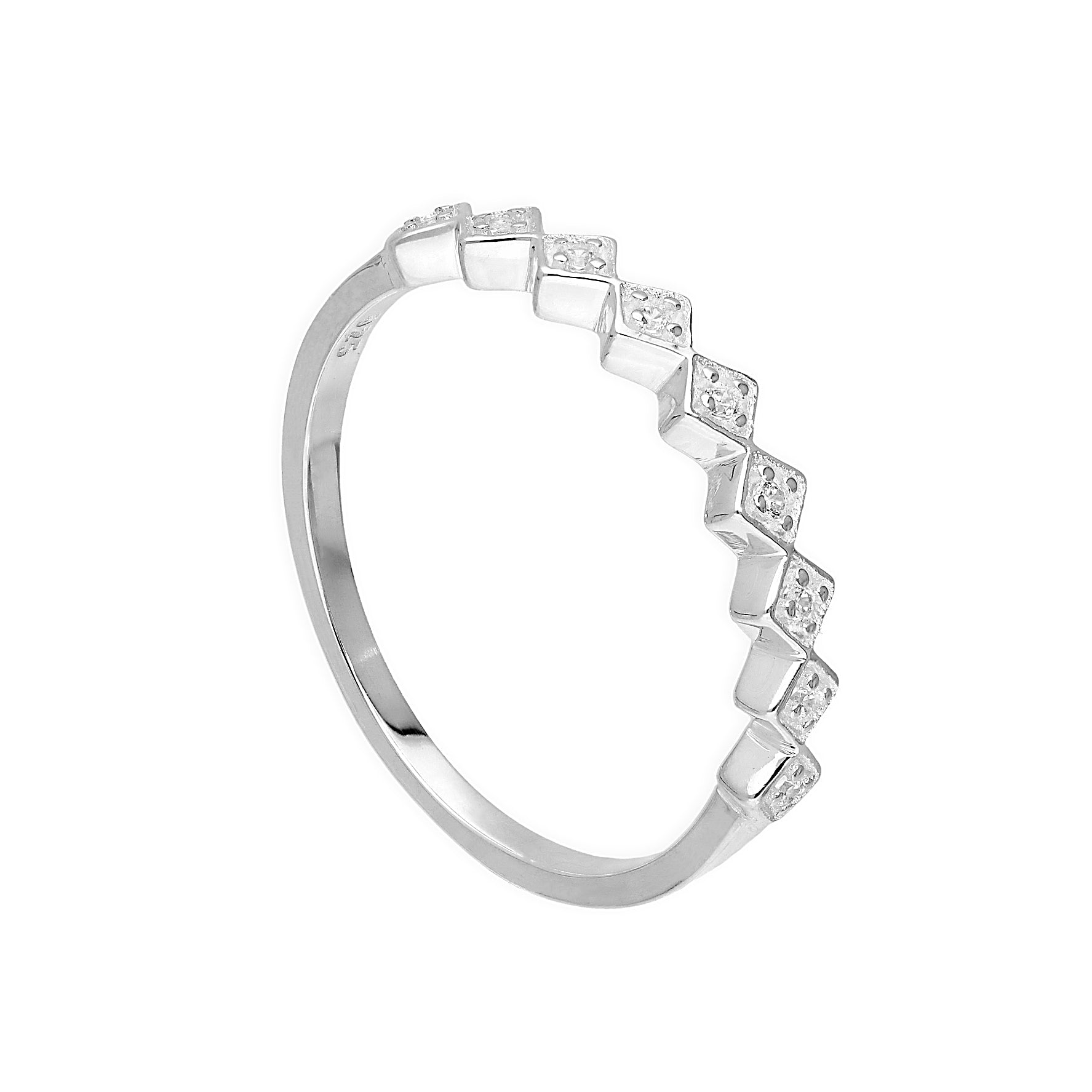 Sterling Silver & Clear CZ Crystal Squares Half Eternity Ring Sizes H - V