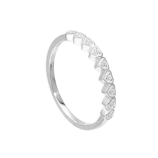 Sterling Silver & Clear CZ Crystal Hearts Half Eternity Ring Sizes H - V