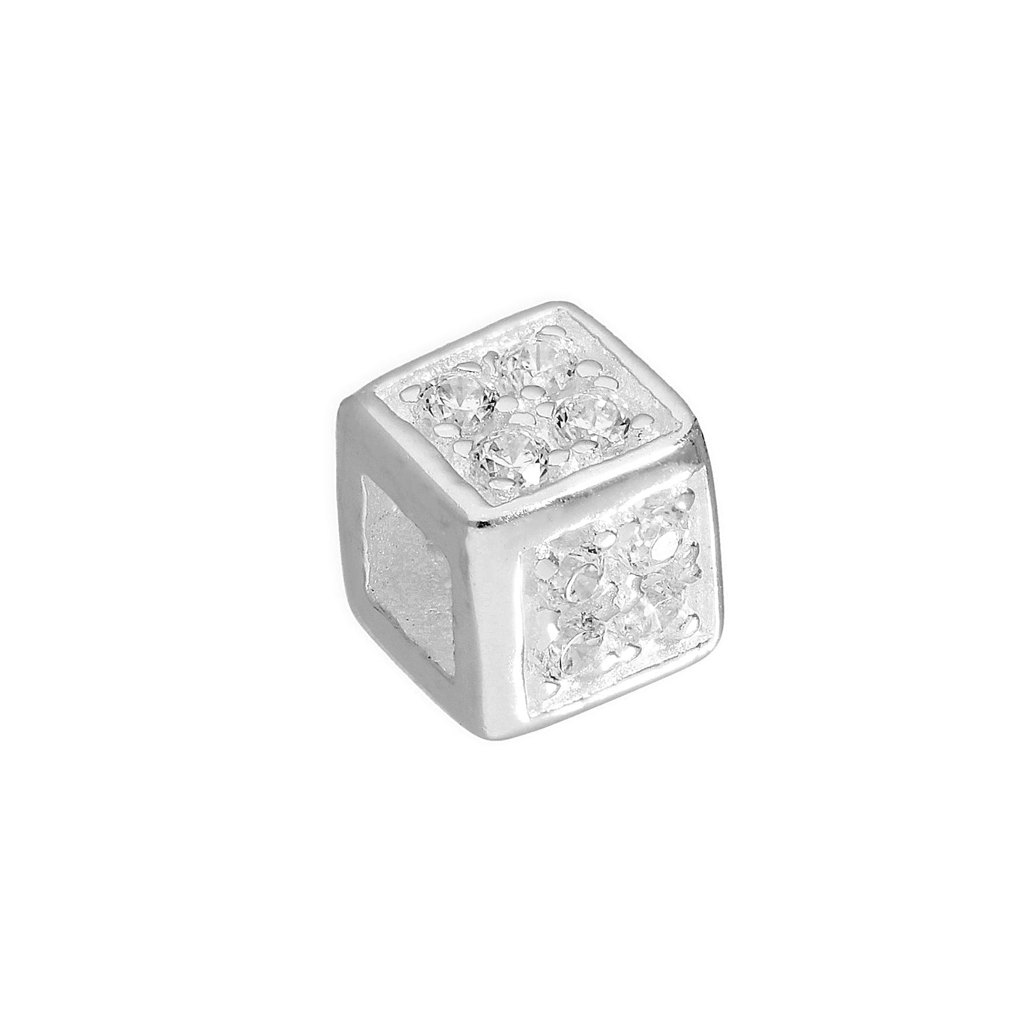 Sterling Silver & Clear CZ Crystal Cube Bead Charm
