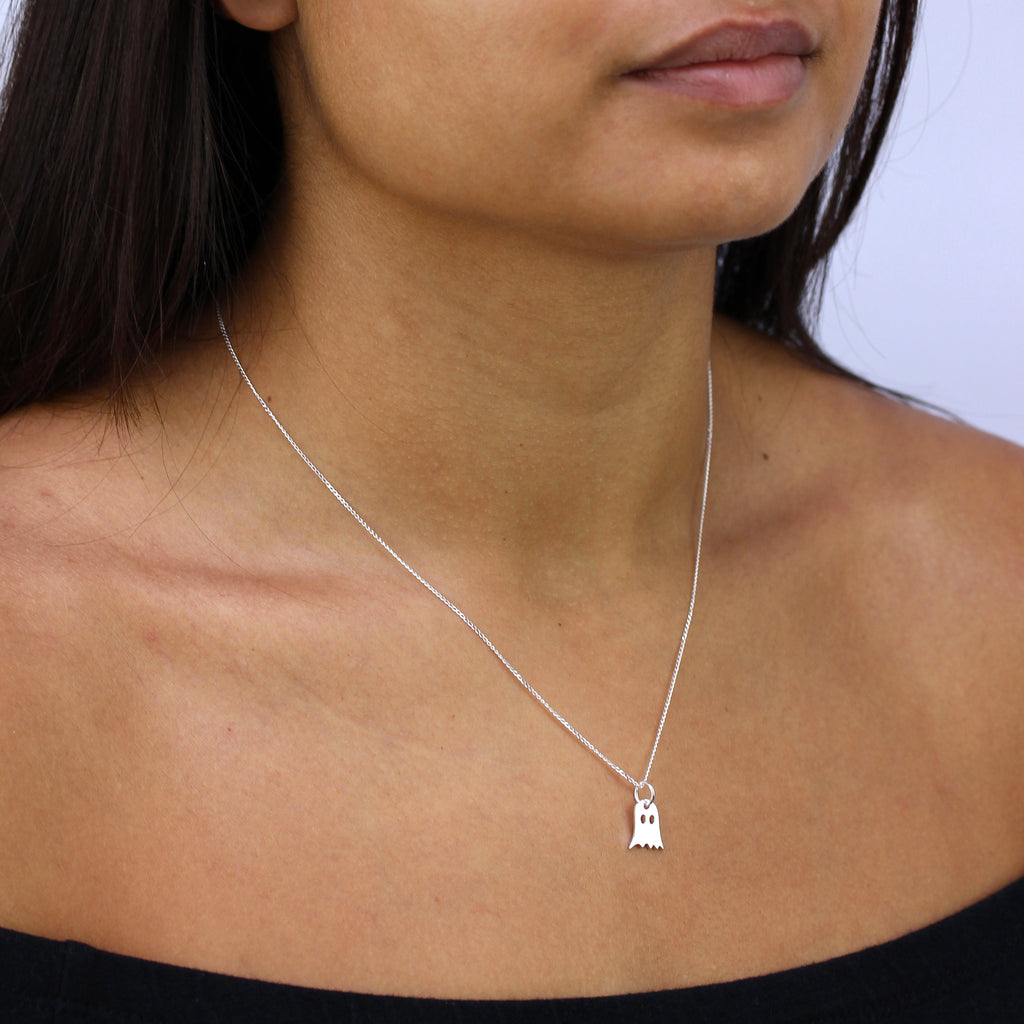 Sterling Silver Ghost Pendant Necklace 14 - 22 Inches
