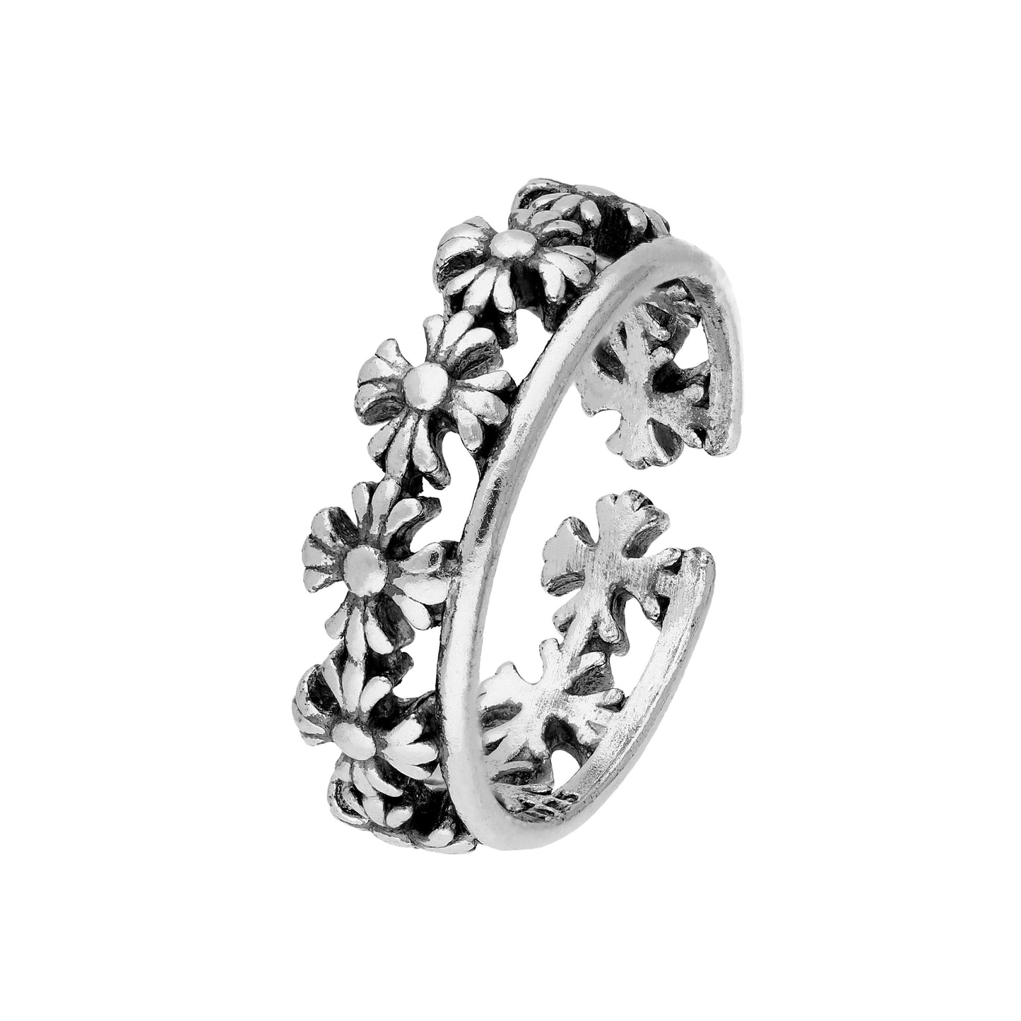 Sterling Silver Flowers Toe Ring