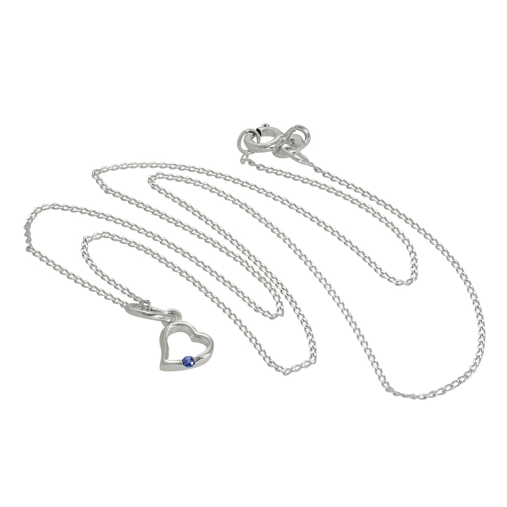 Sterling Silver & Sapphire CZ Crystal Heart Pendant Necklace 14 - 22 Inches