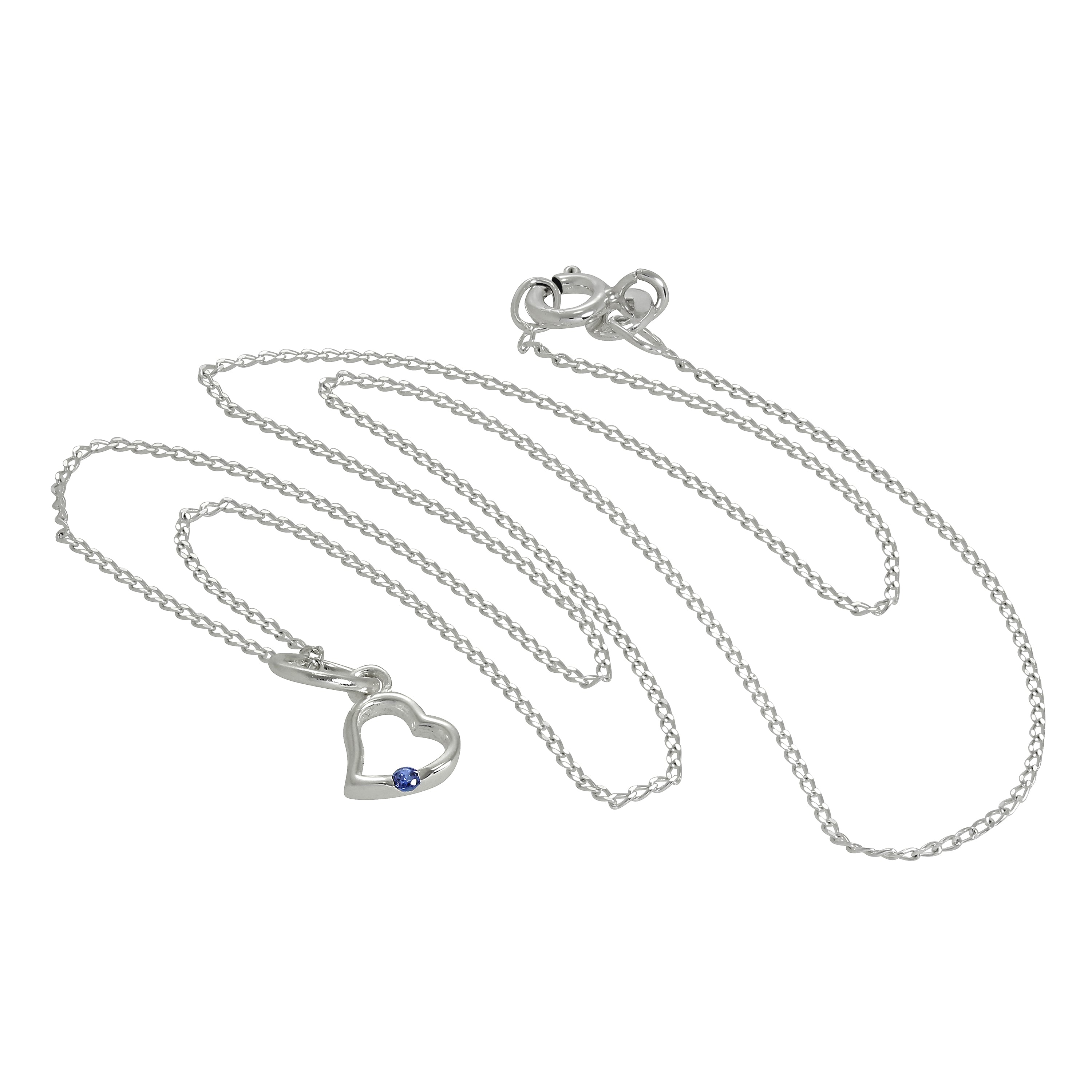 Sterling Silver & Sapphire CZ Crystal Heart Pendant Necklace 14 - 22 Inches