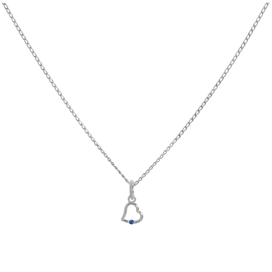 Sterling Silver & Sapphire CZ Crystal Heart Pendant Necklace 14 - 22 Inches