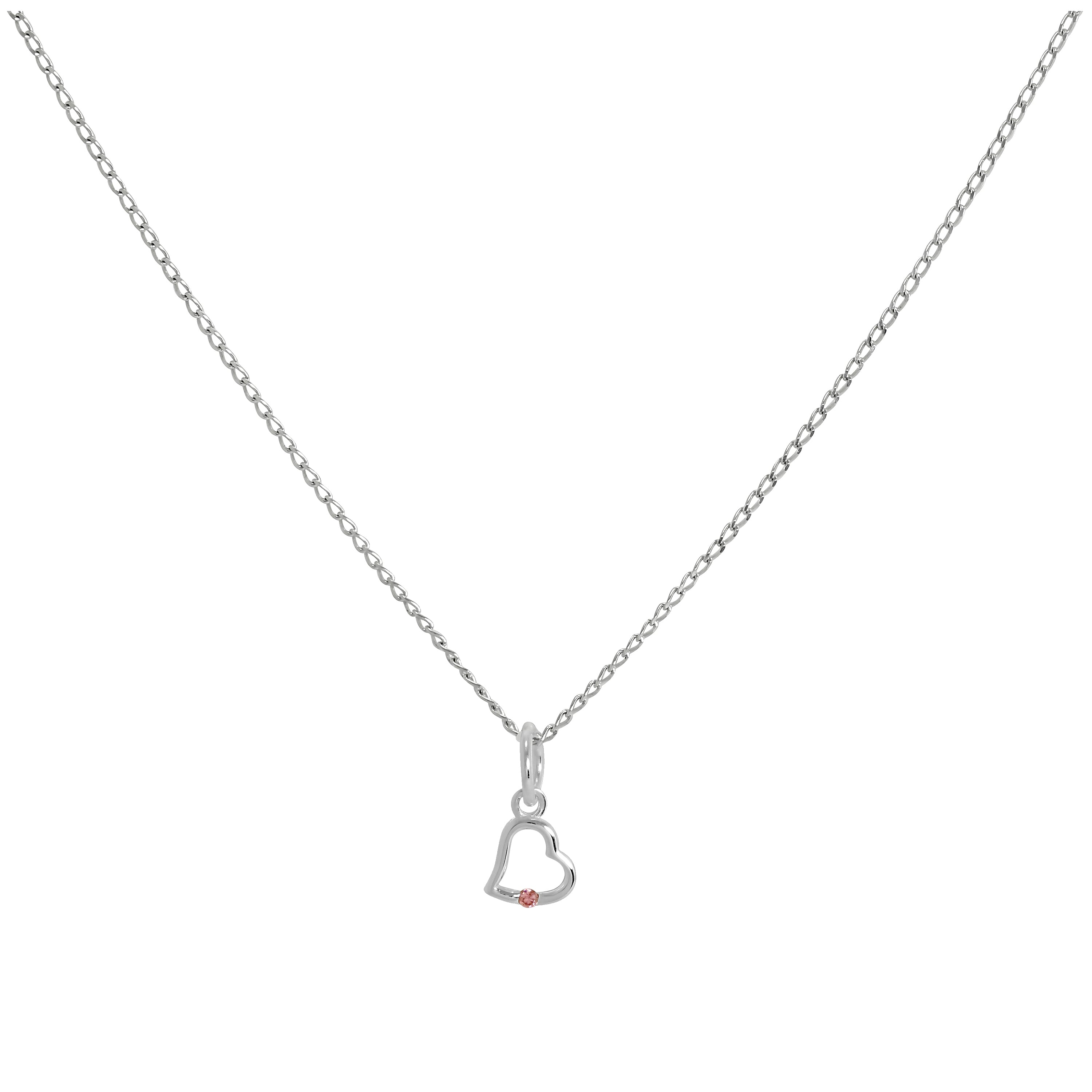 Sterling Silver & Tourmaline CZ Crystal Heart Pendant Necklace 14 - 22 Inches