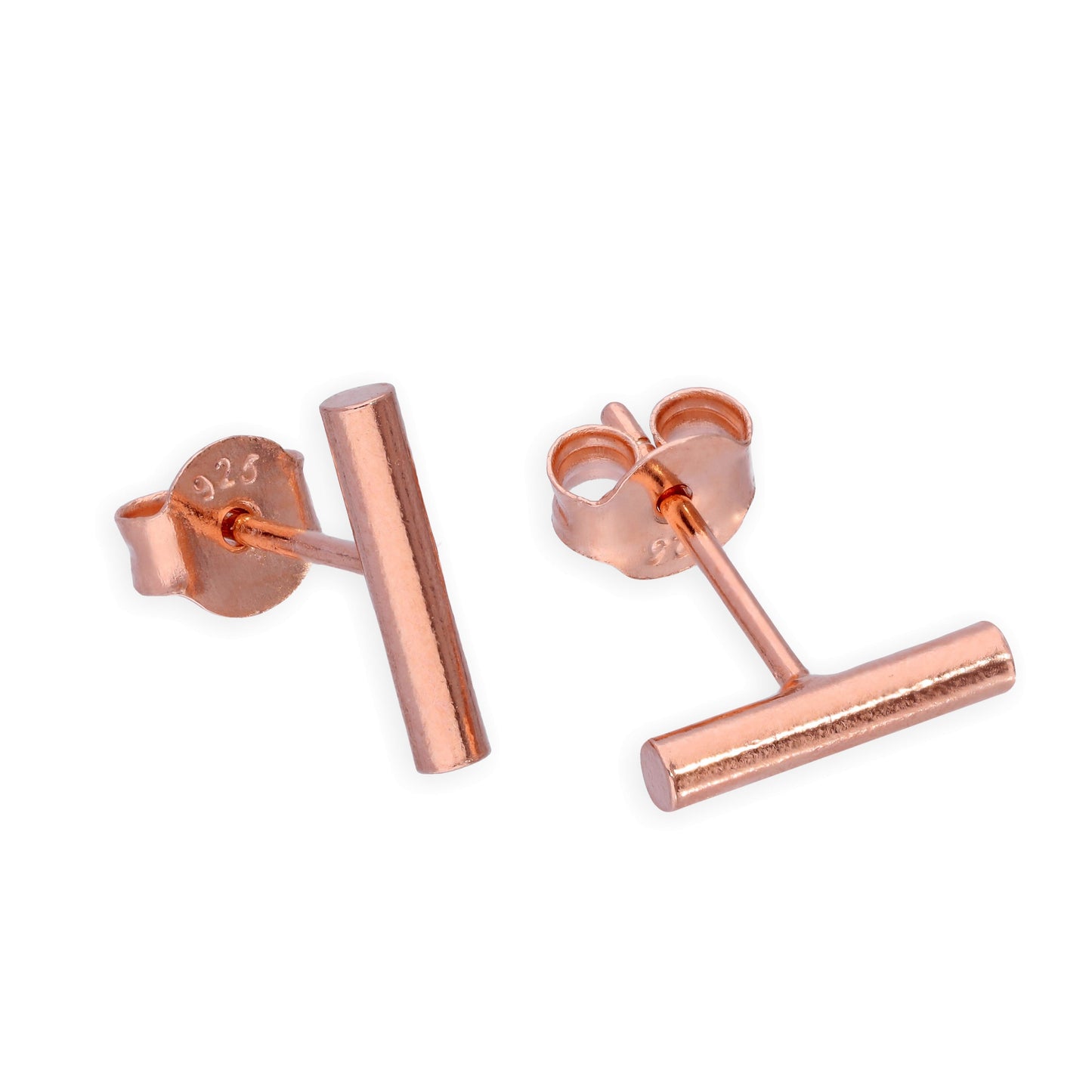 Rose Gold Plated Sterling Silver Bar Stud Earrings