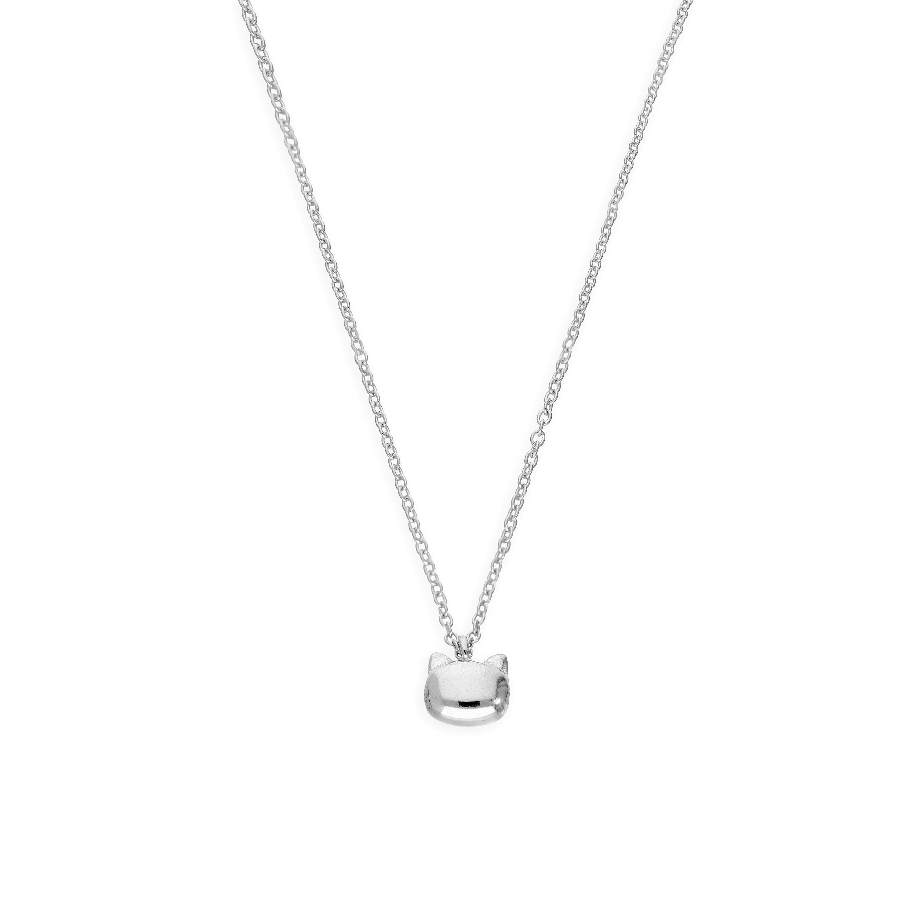 Sterling Silver Cats Head Necklace w 18 Inch Chain