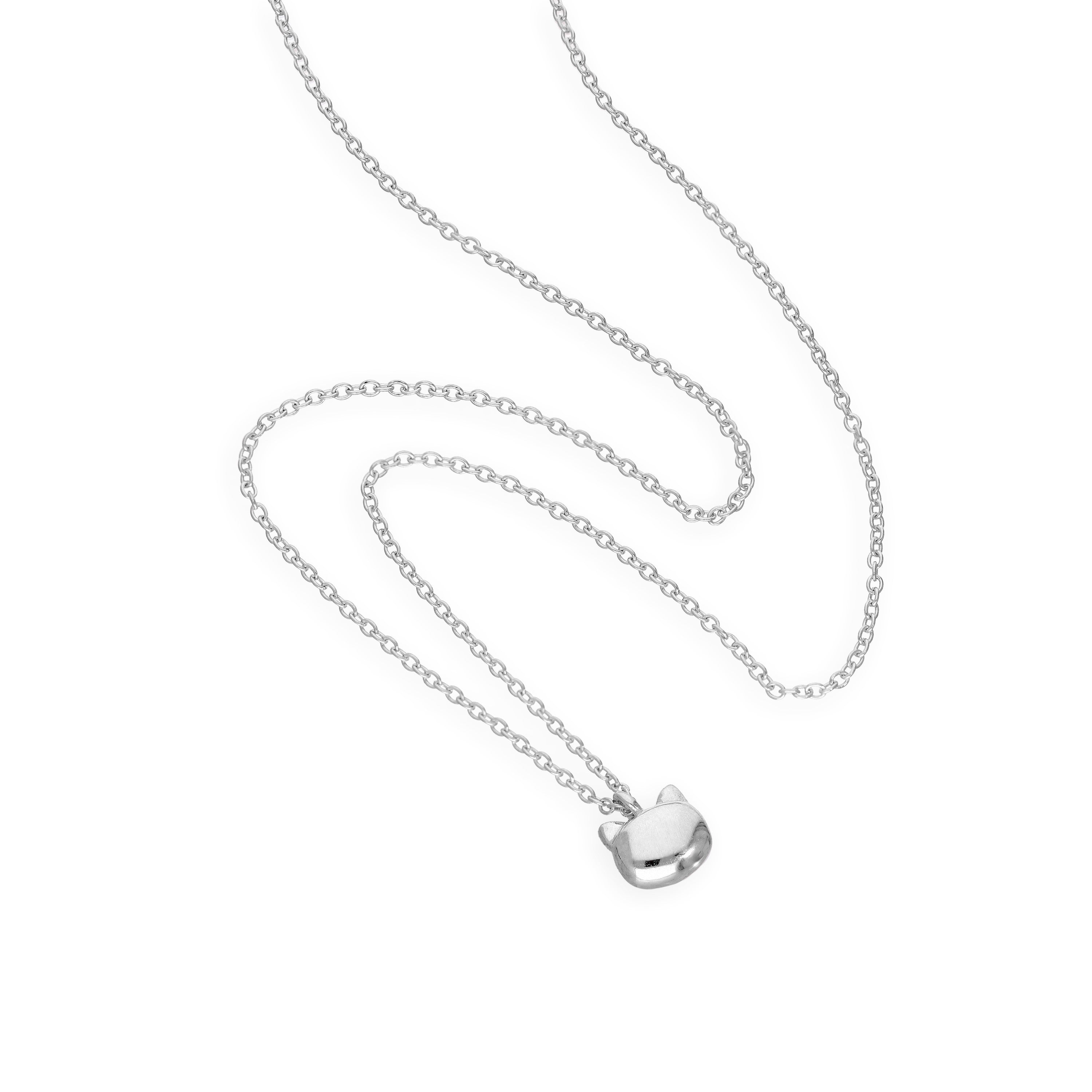 Sterling Silver Cats Head Necklace w 18 Inch Chain