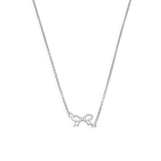 Sterling Silver Ribbon Bow Necklace w 18 Inch Chain
