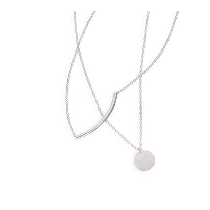 Sterling Silver Curve and Circle Double Drop Necklace w 20 Inch Chain