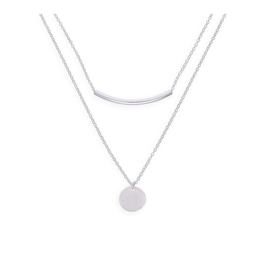 Sterling Silver Curve and Circle Double Drop Necklace w 20 Inch Chain