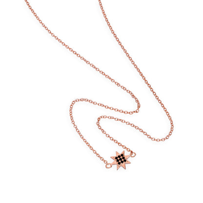 Rose Gold Plated Sterling Silver & Black CZ Crystal 18 Inch Star Necklace
