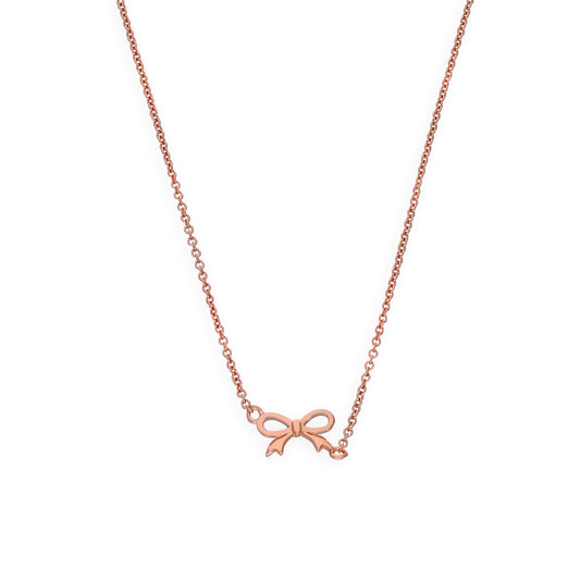 Rose Gold Plated Sterling Silver Ribbon Bow Necklace w 18 Inch Chain