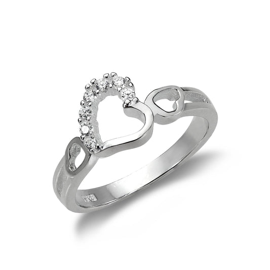 Sterling Silver & CZ Crystal Interlocking Hearts Ring - Sizes I-V