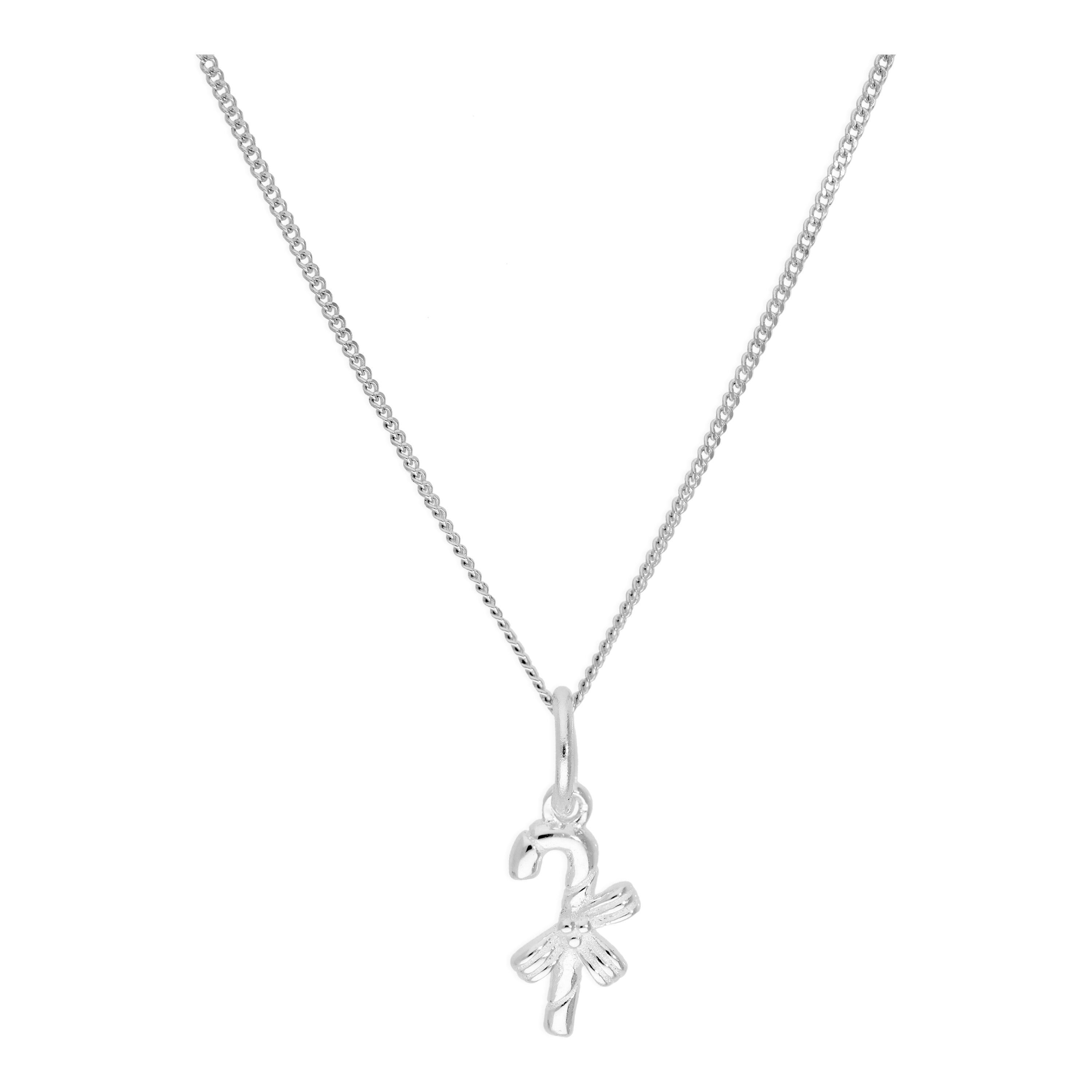 Sterling Silver Wrapped Candy Cane Pendant Necklace 14 - 32 Inches