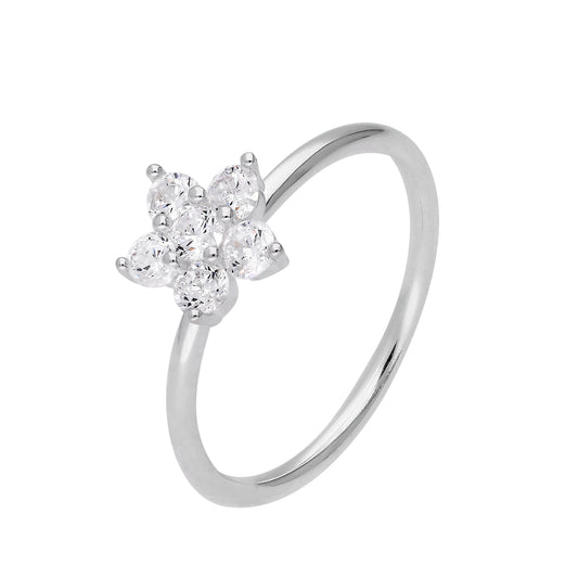 Sterling Silver & CZ Crystal Flower Ring