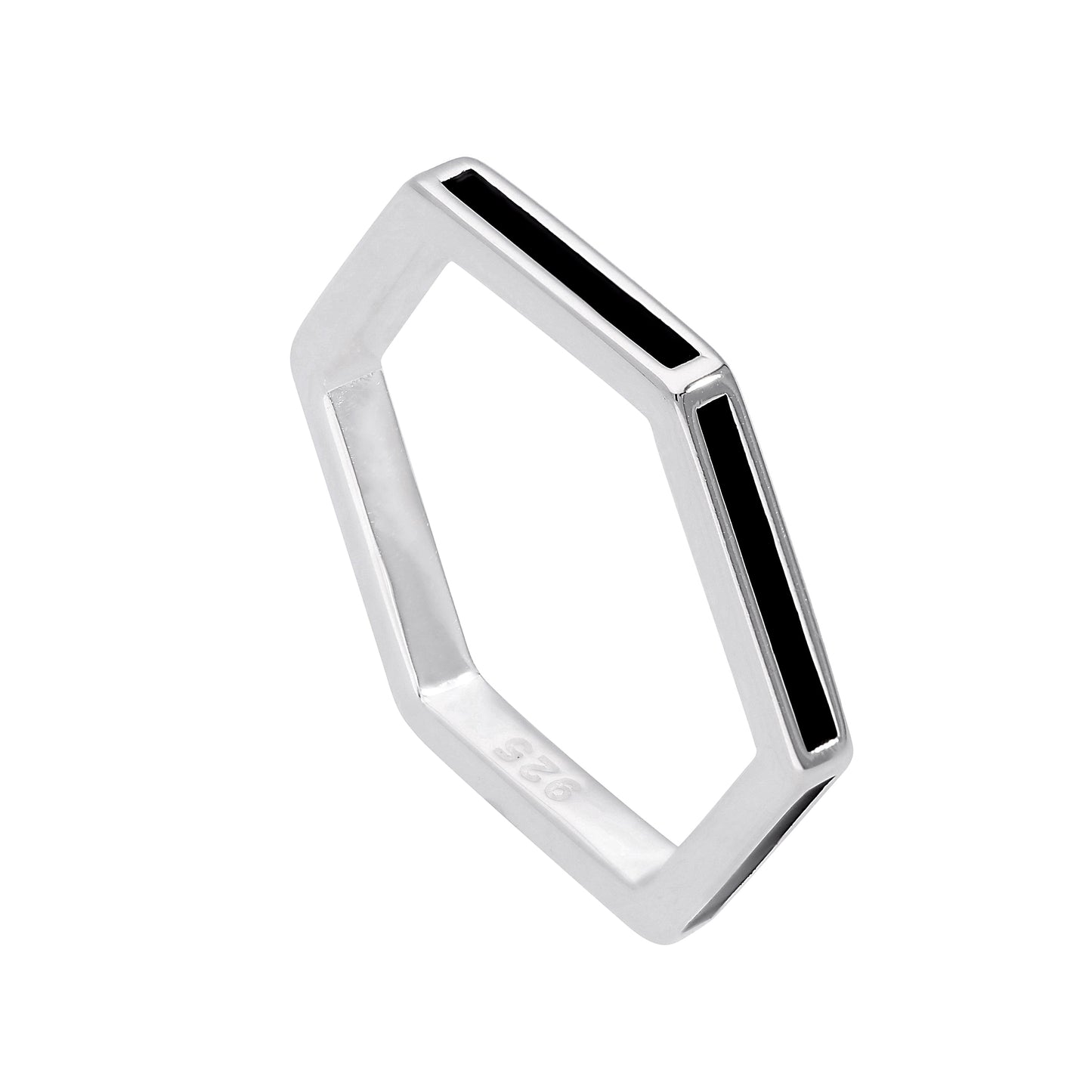 Sterlingsilber & Schwarz Emaille Sechseck Ring