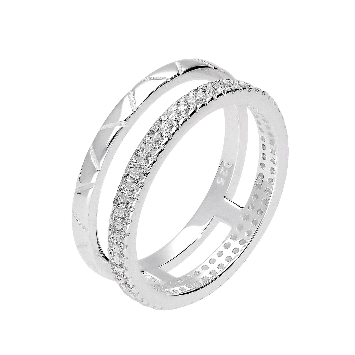 Sterling Silver & CZ Crystal Double Band Ring