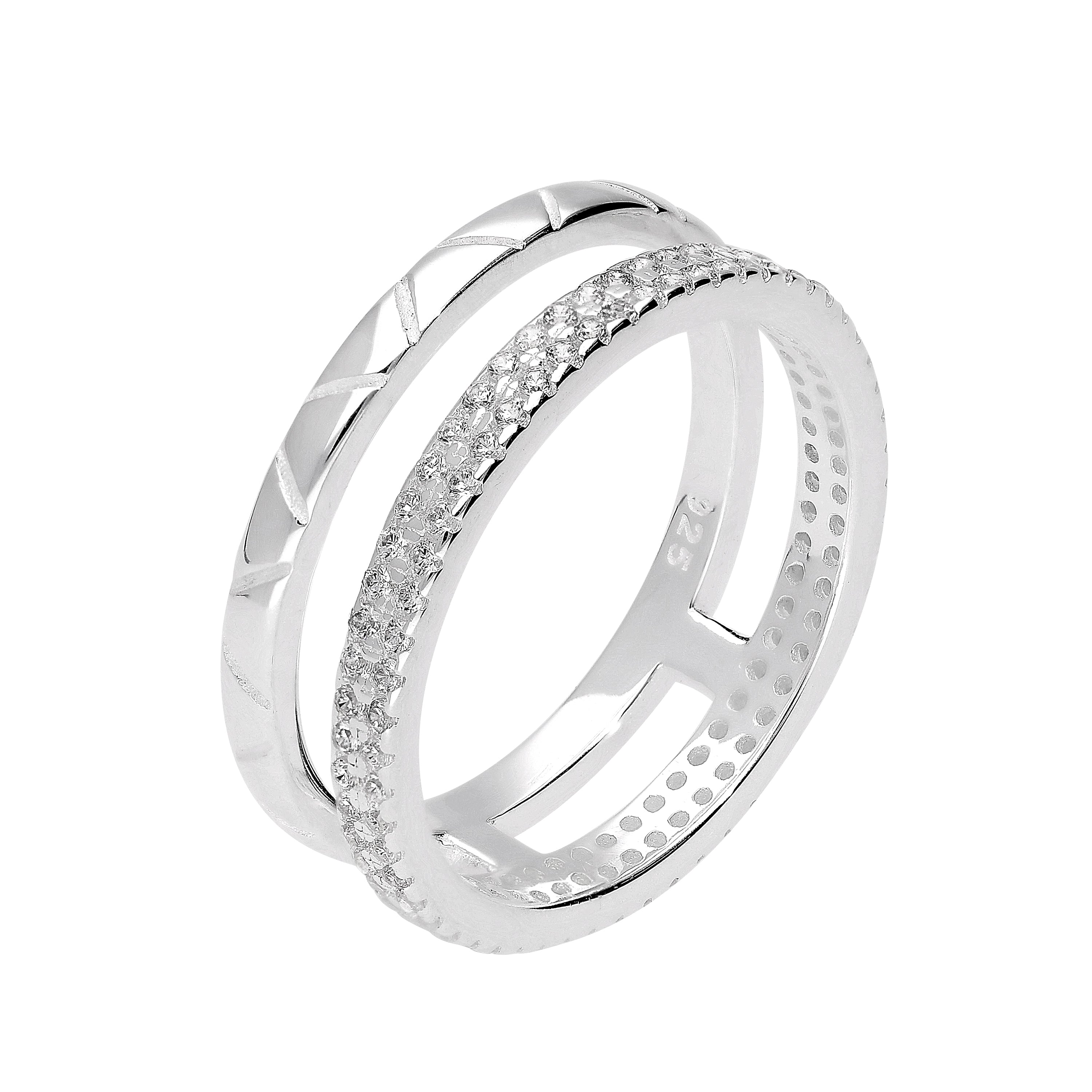Sterling Silver & CZ Crystal Double Band Ring