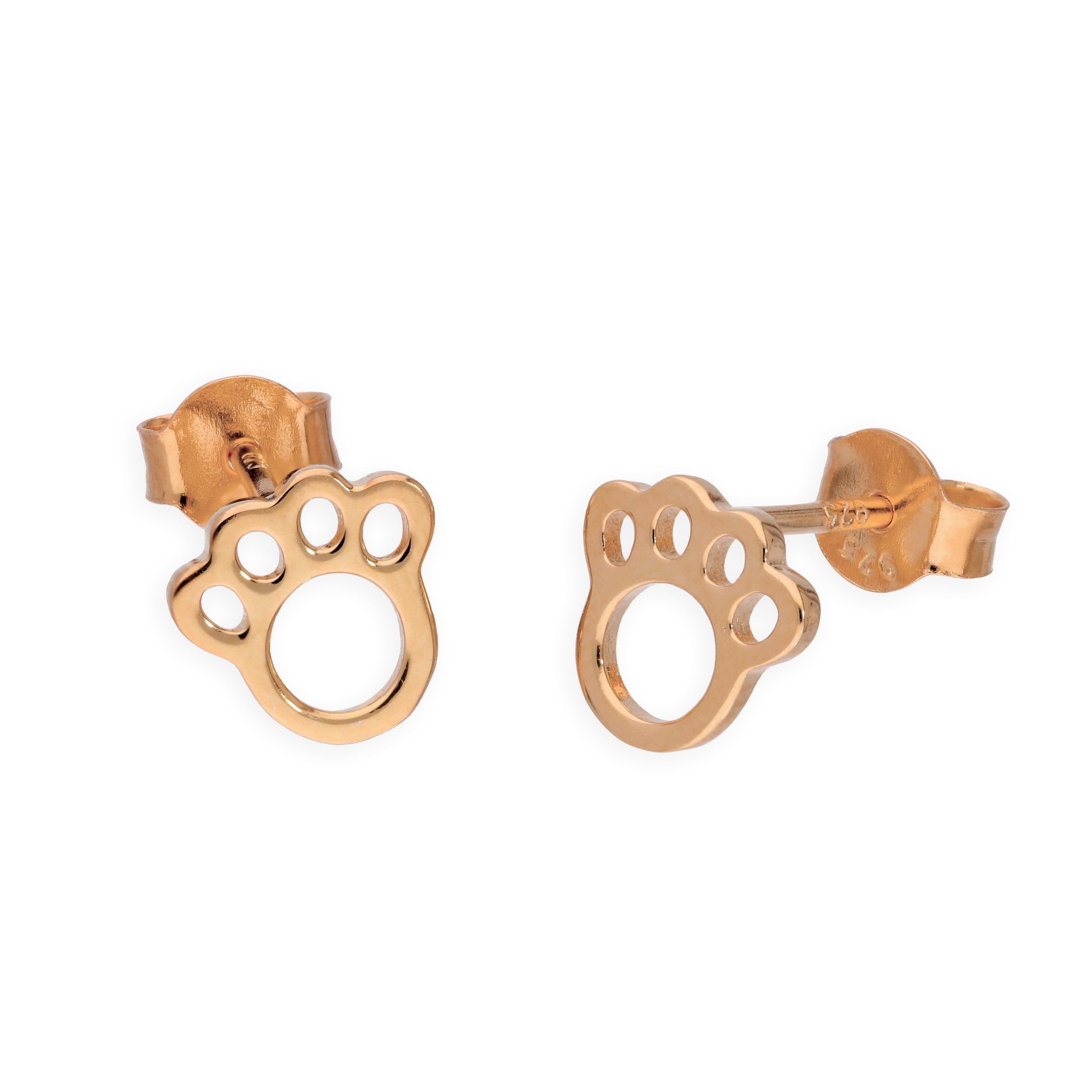 Rose Gold Plated Sterling Silver Animal Pawprint Stud Earrings