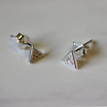 Sterling Silver & Clear CZ Crystal Triangle Stud Earrings