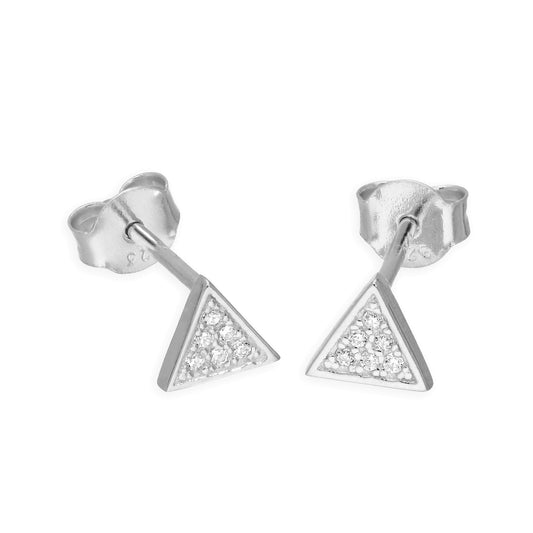 Sterling Silver & Clear CZ Crystal Triangle Stud Earrings