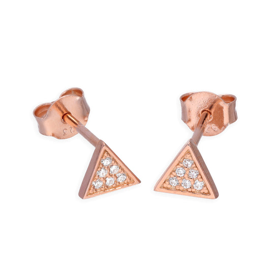 Rose Gold Plated Sterling Silver & Clear CZ Crystal Triangle Stud Earrings