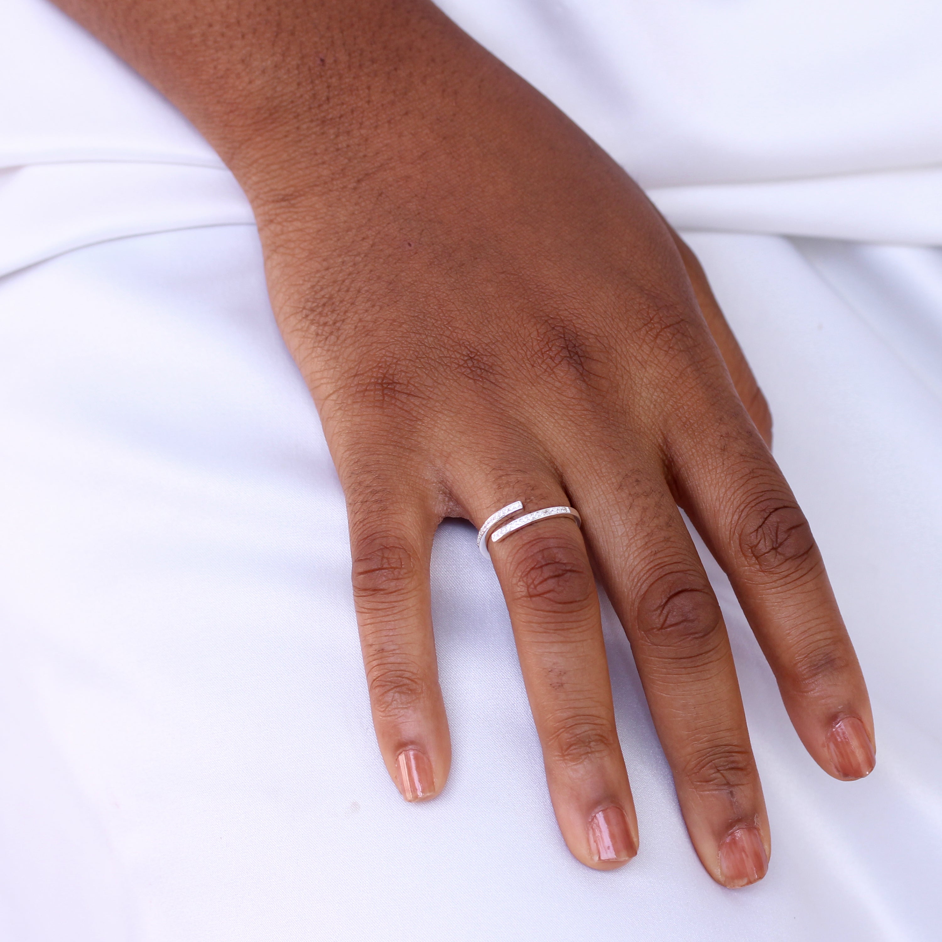 Sterling Silver & Clear CZ Crystal Adjustable Ring