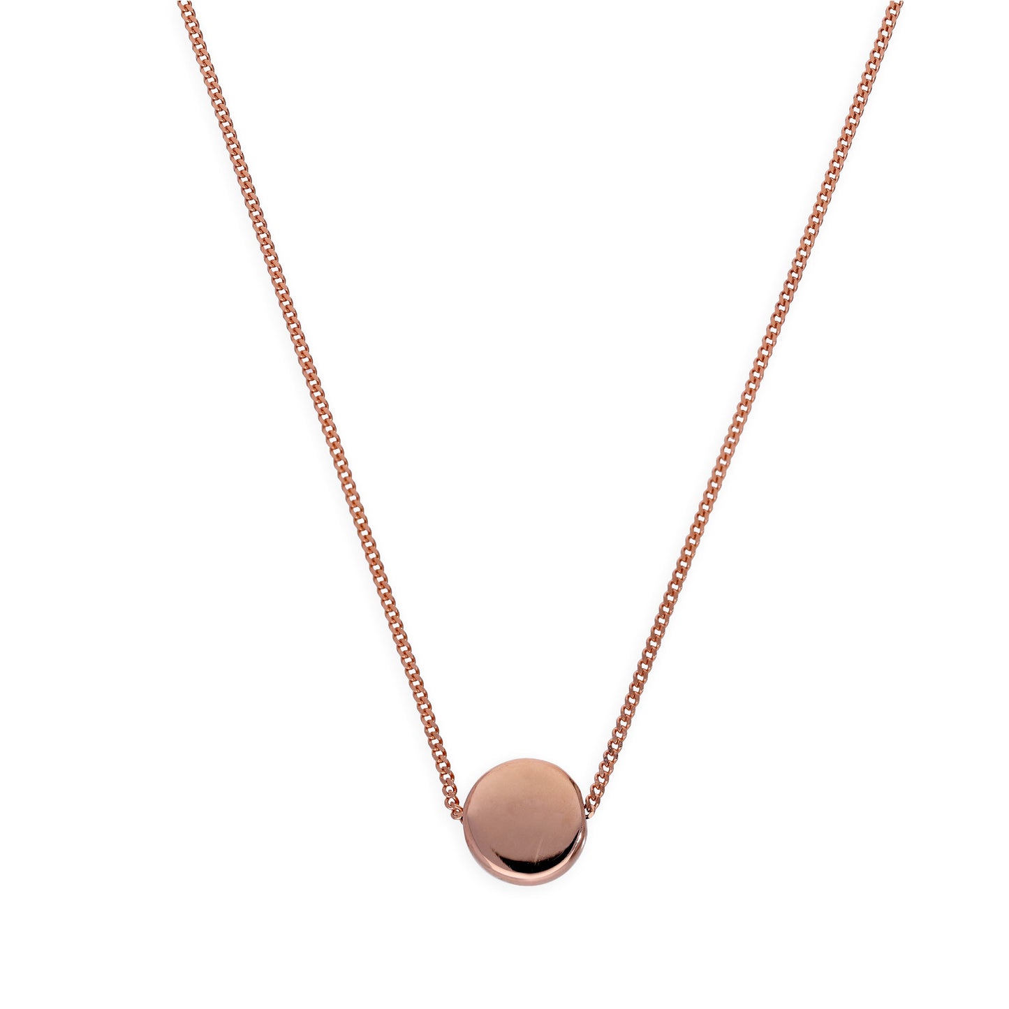 Rose Gold Plated Sterling Silver Round Disc 16 Inch Necklace