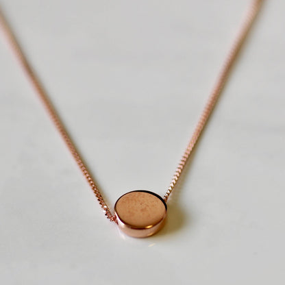 Rose Gold Plated Sterling Silver Round Disc 16 Inch Necklace