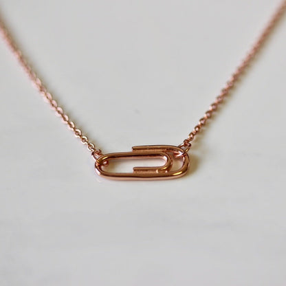 Rose Gold Plated Sterling Silver Paperclip 18 Inch Necklace