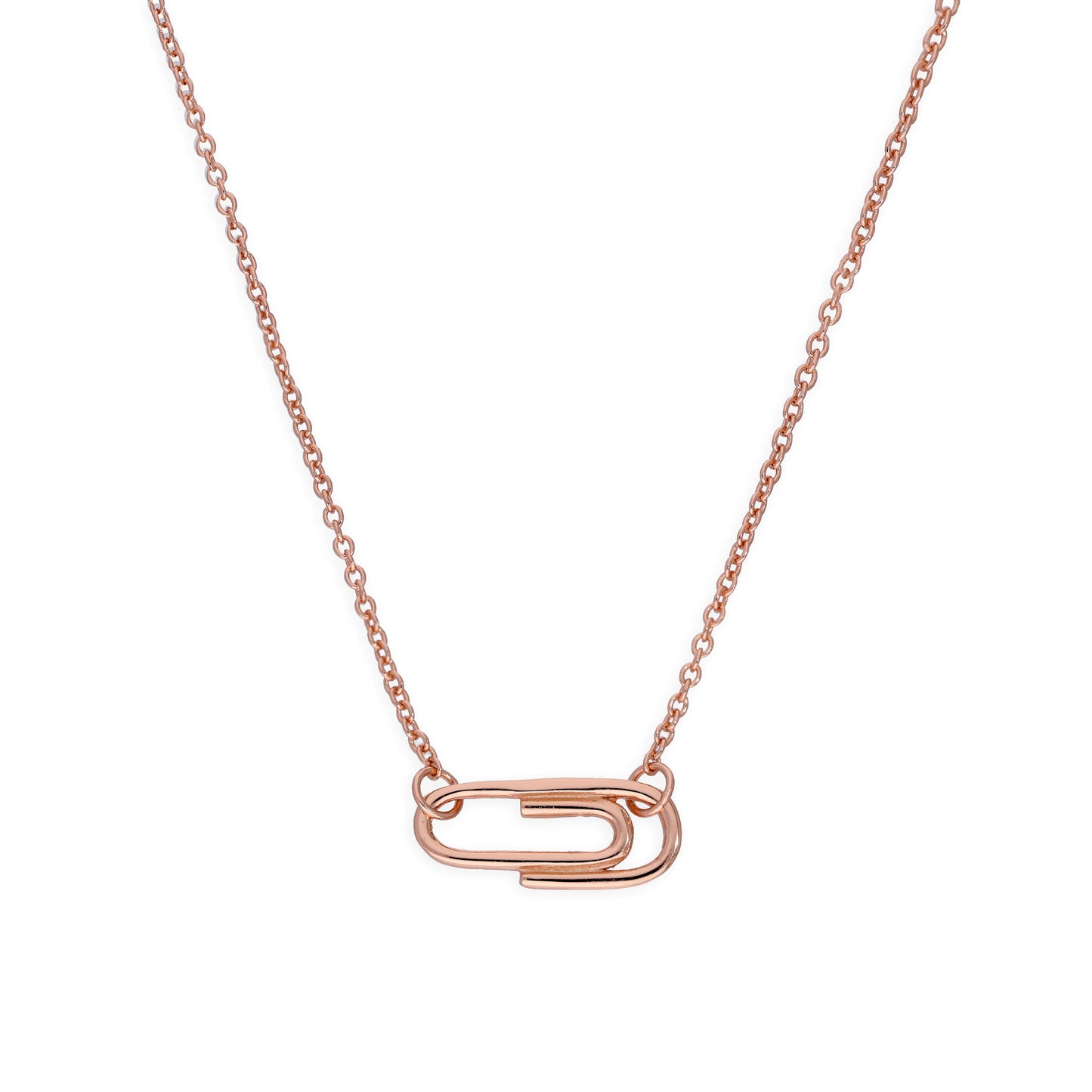 Rose Gold Plated Sterling Silver Paperclip 18 Inch Necklace